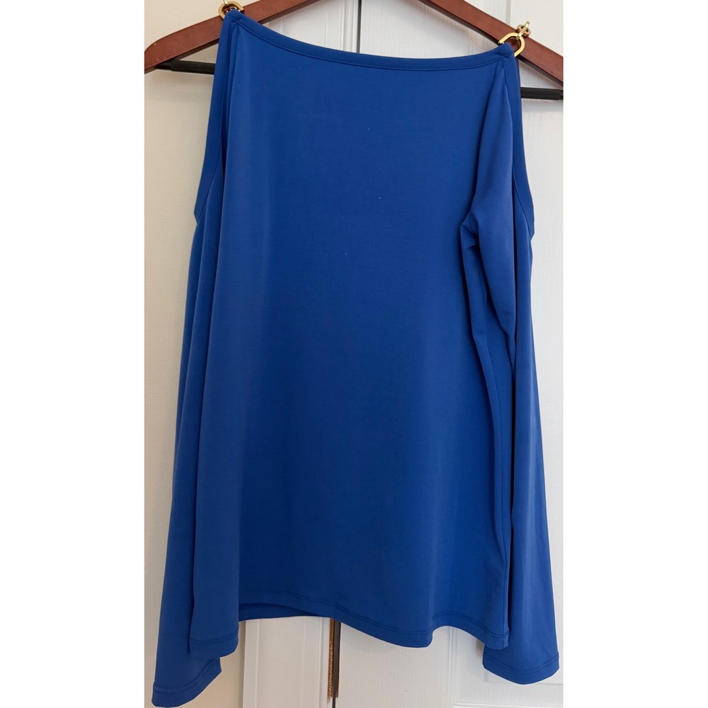 Michael Michael Kors Royal Blue Gold Chain Shoulder Cold Shoulder Top Small - Picture 2 of 6